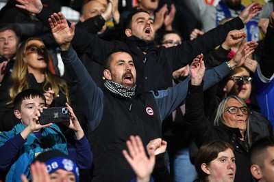 281025 - Wrexham v Cardiff City - Carabao Cup Round 4 - Cardiff City fans celebrate the win at full time