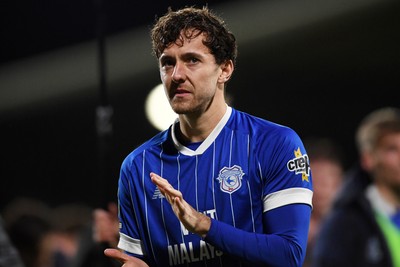 281025 - Wrexham v Cardiff City - Carabao Cup Round 4 - Ryan Wintle of Cardiff City applauding fans at full time