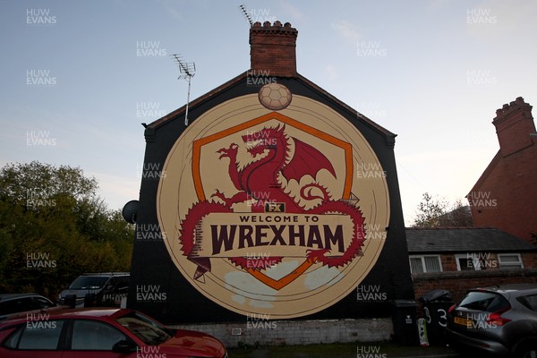 281025 - Wrexham v Cardiff City - Carabao Cup Round 4 - A welcome to Wrexham mural on a house in Wrexham