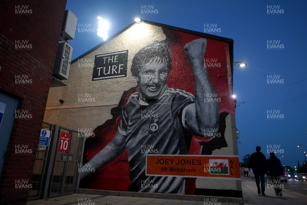 281025 - Wrexham v Cardiff City - Carabao Cup Round 4 - A mural of ex Wrexham player Joey Jones on the Famous Turf pub outside the Stok Racecourse ground in Wrexham
