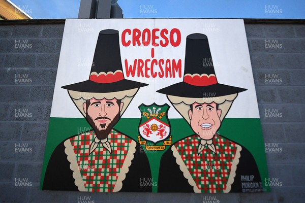 281025 - Wrexham v Cardiff City - Carabao Cup Round 4 - A mural outside the Stok Cae Ras