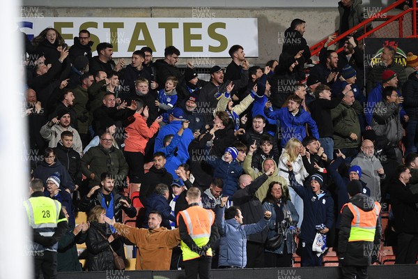 281025 - Wrexham v Cardiff City - Carabao Cup Round 4 - Cardiff fans after Yousef Salech of Cardiff City scores a goal