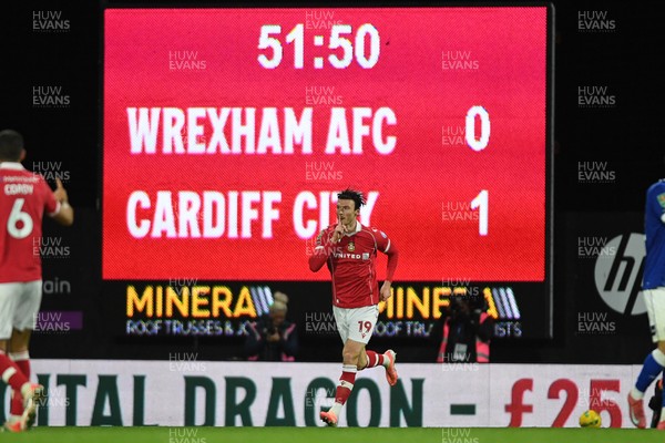 281025 - Wrexham v Cardiff City - Carabao Cup Round 4 - Kieffer Moore of Wrexham celebrates scoring a goal