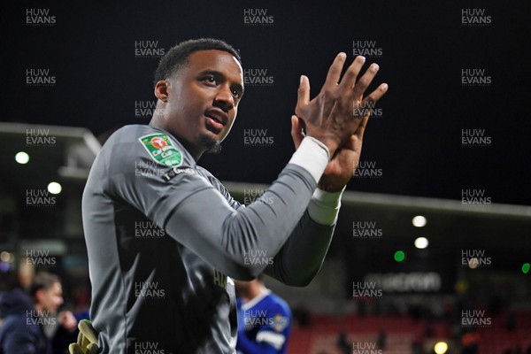 281025 - Wrexham v Cardiff City - Carabao Cup Round 4 - Nathan Trott of Cardiff City celebrates at full time