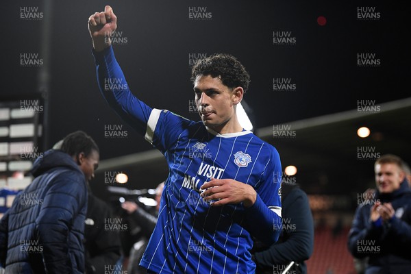 281025 - Wrexham v Cardiff City - Carabao Cup Round 4 - Yousef Salech of Cardiff City celebrates at full time