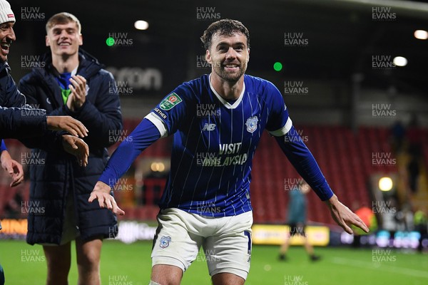 281025 - Wrexham v Cardiff City - Carabao Cup Round 4 - Calum Chambers of Cardiff City celebrates at full time