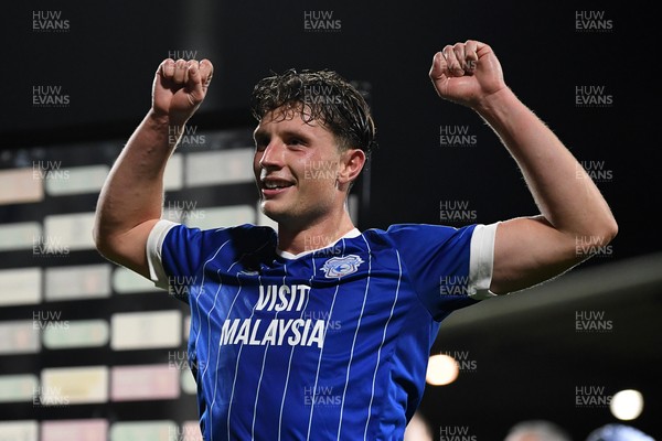 281025 - Wrexham v Cardiff City - Carabao Cup Round 4 - Will Fish of Cardiff City celebrates the win at full time