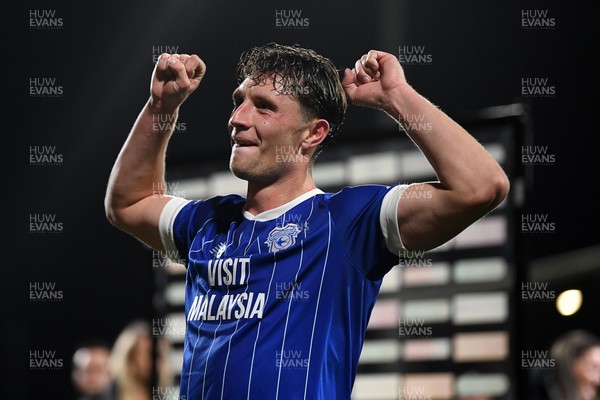 281025 - Wrexham v Cardiff City - Carabao Cup Round 4 - Will Fish of Cardiff City celebrates the win at full time