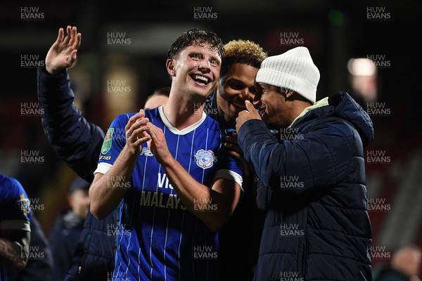 281025 - Wrexham v Cardiff City - Carabao Cup Round 4 - Will Fish of Cardiff City celebrates the win at full time