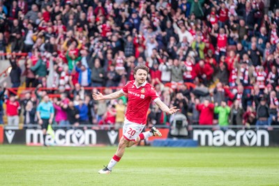260425 - Wrexham v Charlton Athletic - Sky Bet League 1 - Oliver Rathbone of Wrexham AFC celebrates scoring in the first half