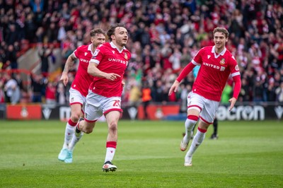 260425 - Wrexham v Charlton Athletic - Sky Bet League 1 - Oliver Rathbone of Wrexham AFC celebrates scoring in the first half