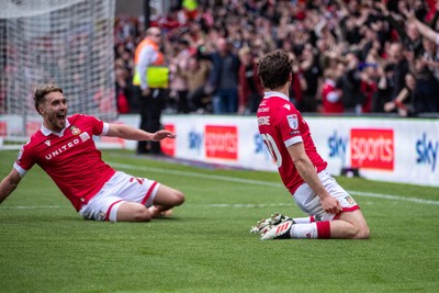 260425 - Wrexham v Charlton Athletic - Sky Bet League 1 - Oliver Rathbone of Wrexham AFC celebrates scoring in the first half