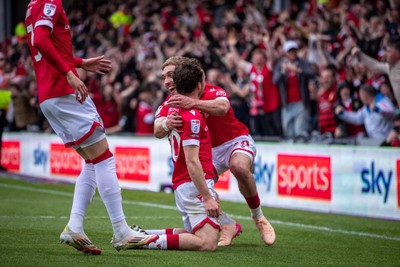 260425 - Wrexham v Charlton Athletic - Sky Bet League 1 - Oliver Rathbone of Wrexham AFC celebrates scoring in the first half