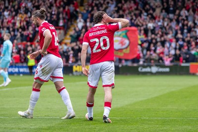 260425 - Wrexham v Charlton Athletic - Sky Bet League 1 - Oliver Rathbone of Wrexham AFC celebrates scoring in the first half