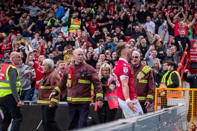260425 - Wrexham v Charlton Athletic - Sky Bet League 1 - Sam Smith of Wrexham AFC celebrates scoring a goal to make it 2-0 shortly after the opening goal in the first half