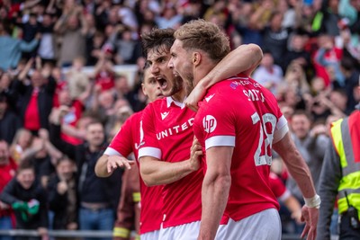 260425 - Wrexham v Charlton Athletic - Sky Bet League 1 - Sam Smith of Wrexham AFC celebrates scoring a goal to make it 2-0 shortly after the opening goal in the first half