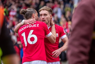 260425 - Wrexham v Charlton Athletic - Sky Bet League 1 - Sam Smith of Wrexham AFC celebrates scoring a goal to make it 2-0 shortly after the opening goal in the first half