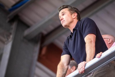 260425 - Wrexham v Charlton Athletic - Sky Bet League 1 - Wrexham co-owner Rob McElheney celebrates at full time
