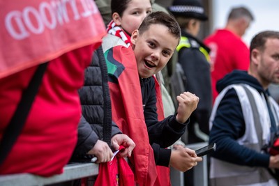 260425 - Wrexham v Charlton Athletic - Sky Bet League 1 - A young Wrexham fan ahead of kick off