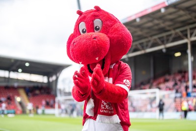 260425 - Wrexham v Charlton Athletic - Sky Bet League 1 - Wrex the Dragon ahead of kick off