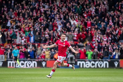 260425 - Wrexham v Charlton Athletic - Sky Bet League 1 - Oliver Rathbone of Wrexham AFC celebrates his opening goal