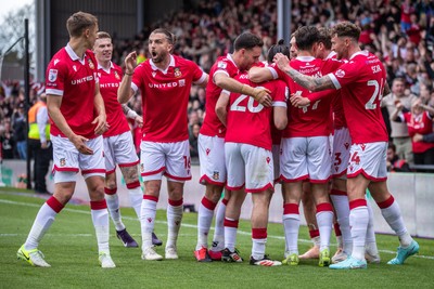 260425 - Wrexham v Charlton Athletic - Sky Bet League 1 - Oliver Rathbone of Wrexham AFC celebrates his opening goal
