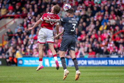 260425 - Wrexham v Charlton Athletic - Sky Bet League 1 -  Macaulay Gillesphey of Charlton Athletic heads clear