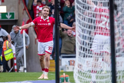260425 - Wrexham v Charlton Athletic - Sky Bet League 1 - Sam Smith of Wrexham AFC celebrates his second goal which gives Wrexham a 3-0 advantage