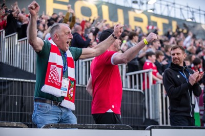 260425 - Wrexham v Charlton Athletic - Sky Bet League 1 - Wrexham fans celebrate their third goal