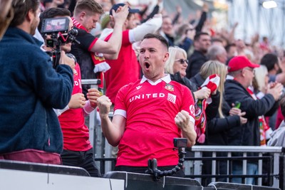260425 - Wrexham v Charlton Athletic - Sky Bet League 1 - Wrexham fans celebrate their third goal