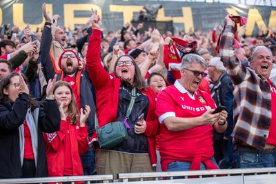 260425 - Wrexham v Charlton Athletic - Sky Bet League 1 - Wrexham fans celebrate their third goal