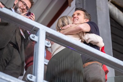 260425 - Wrexham v Charlton Athletic - Sky Bet League 1 - Wrexham co-owner Rob McElheney celebrates at full time