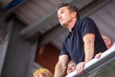 260425 - Wrexham v Charlton Athletic - Sky Bet League 1 - Wrexham co-owner Rob McElheney celebrates at full time