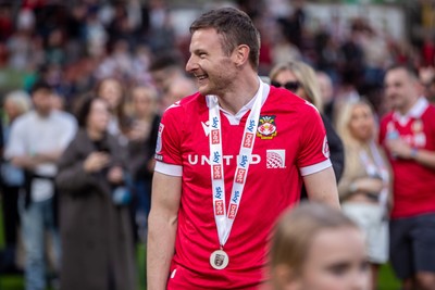 260425 - Wrexham v Charlton Athletic - Sky Bet League 1 - Paul Mullin of Wrexham celebrates their promotion at full time