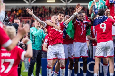 260425 - Wrexham v Charlton Athletic - Sky Bet League 1 - James McClean of Wrexham AFC celebrates at full time