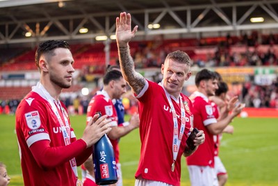 260425 - Wrexham v Charlton Athletic - Sky Bet League 1 - Wrexham players celebrate at full time