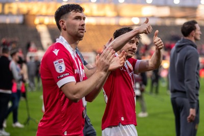 260425 - Wrexham v Charlton Athletic - Sky Bet League 1 - Wrexham players celebrate at full time