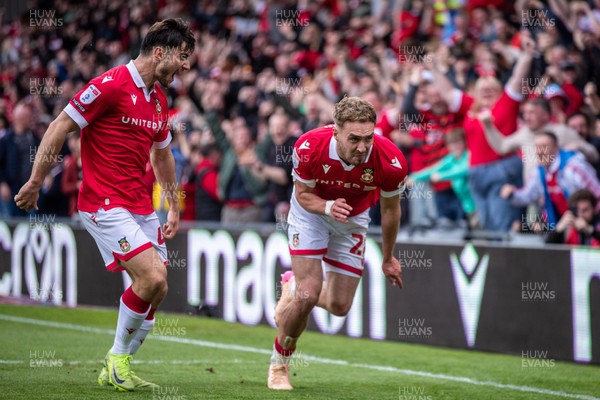 260425 - Wrexham v Charlton Athletic - Sky Bet League 1 - Sam Smith of Wrexham AFC celebrates scoring a goal to make it 2-0 shortly after the opening goal in the first half