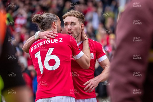 260425 - Wrexham v Charlton Athletic - Sky Bet League 1 - Sam Smith of Wrexham AFC celebrates scoring a goal to make it 2-0 shortly after the opening goal in the first half