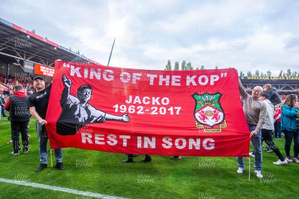 260425 - Wrexham v Charlton Athletic - Sky Bet League 1 - Wrexham fans celebrate their promotion at full time