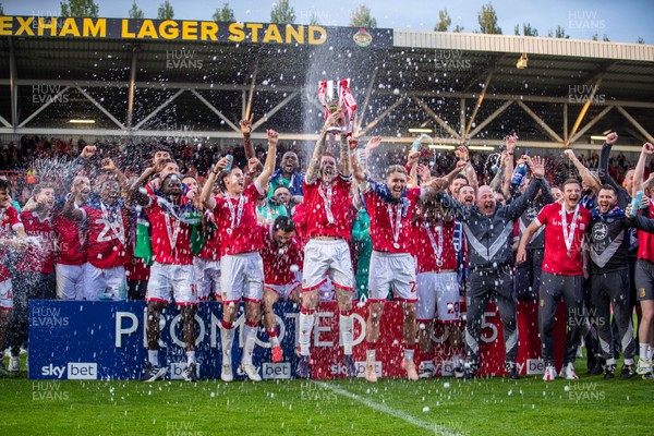 260425 - Wrexham v Charlton Athletic - Sky Bet League 1 - James McClean of Wrexham AFC lifts the Sky Bet League 1 Promotion trophy
