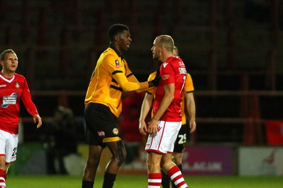 011218  Wrexham AFC v Newport County - Emirates FA Cup - Round 2 -  Tyreeq Bakinson of Newport County and Luke Summerfield of Wrexham have a disagreement  