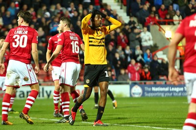 011218  Wrexham AFC v Newport County - Emirates FA Cup - Round 2 -  Tyreeq Bakinson of Newport County misses a shot at goal