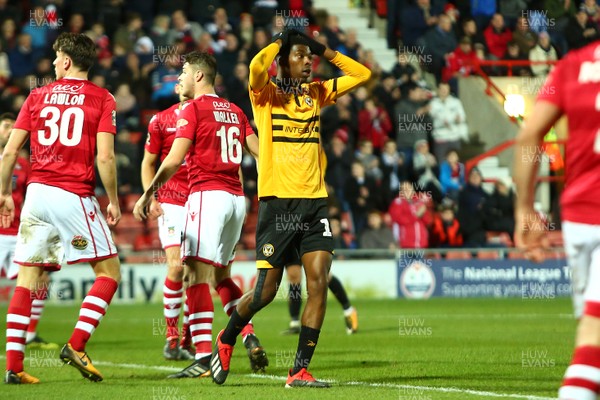 011218  Wrexham AFC v Newport County - Emirates FA Cup - Round 2 -  Tyreeq Bakinson of Newport County misses a shot at goal