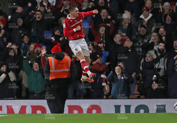 130326 - Wrexham v Swansea City - Sky Bet Championship - Callum Doyle of Wrexham celebrates scoring the 2nd Wrexham goal