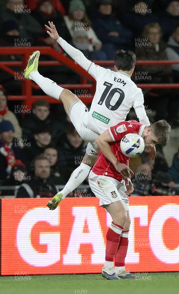 130326 - Wrexham v Swansea City - Sky Bet Championship - Eom Ji-sung of Swansea and George Thomason of Wrexham