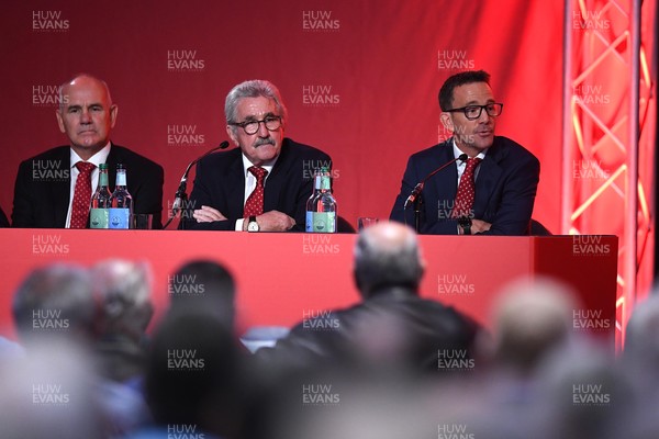 171021 - Welsh Rugby Union Annual General Meeting - Rob Butcher, Rhodri Lewis and Gerald Davies during the WRU AGM