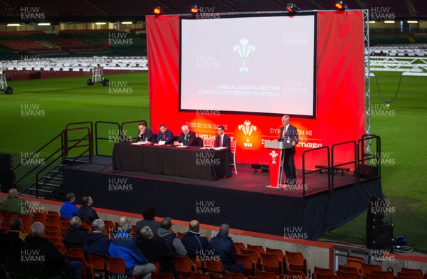 171119 - Welsh Rugby Union AGM, Principality Stadium - WRU Chairman Gareth Davies speaks at the WRU AGM