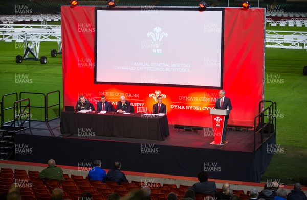 171119 - Welsh Rugby Union AGM, Principality Stadium - WRU Chairman Gareth Davies speaks at the WRU AGM