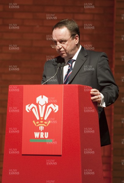 211012 - Welsh Rugby Union AGM, Port Talbot -  Steve Phillips , WRU Group Finance Director, addresses the WRU AGM at the Princess Royal Theatre, Port Talbot  